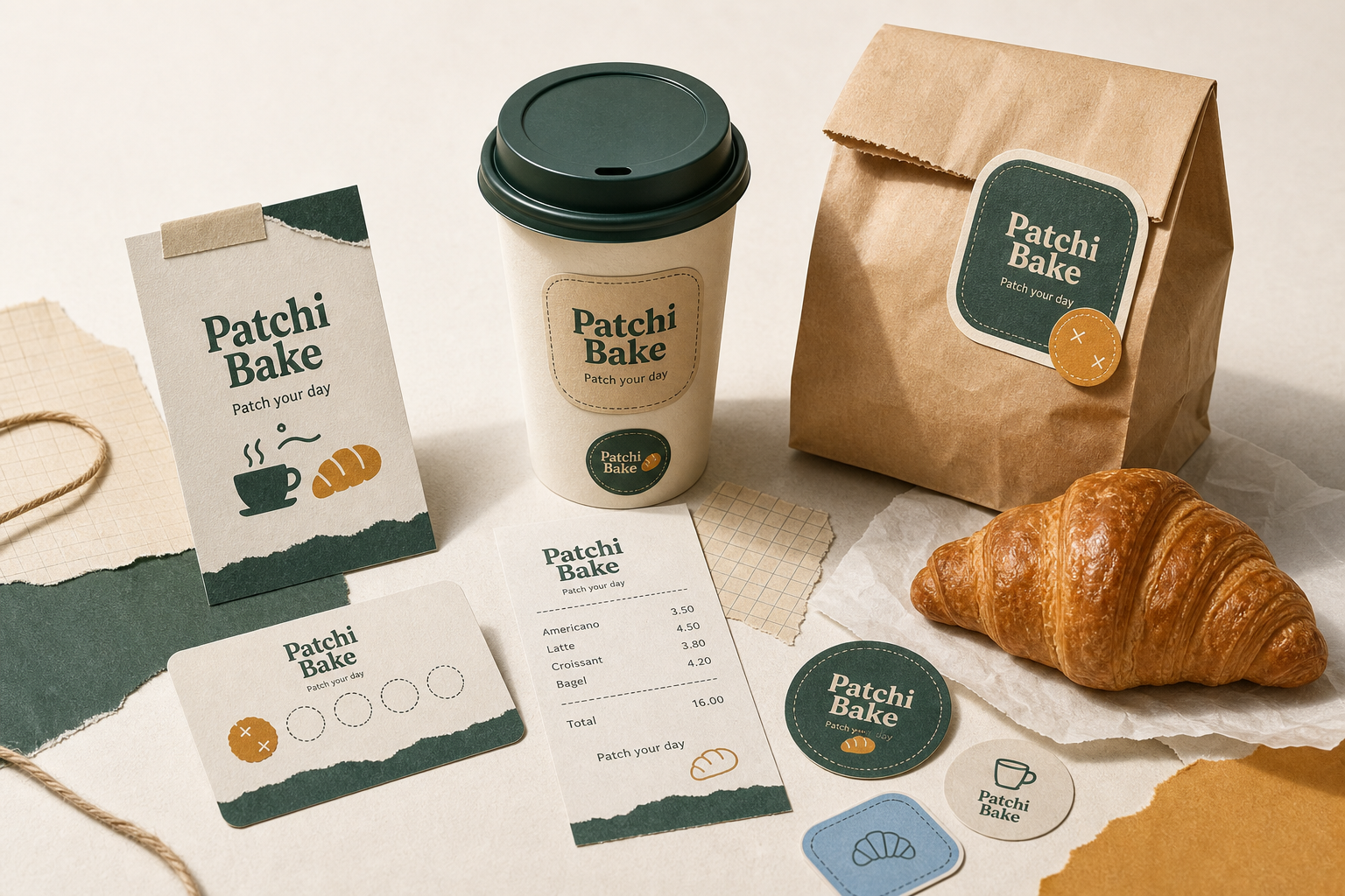 Patchi Bake bakery coffee brand mockup